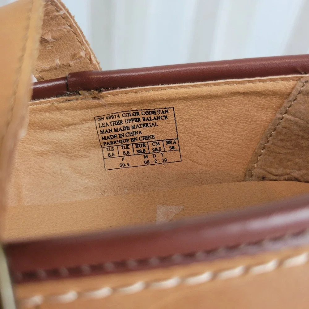 Retro Skechers Leather Heeled Mary Janes Shoes Tan Size 8.5